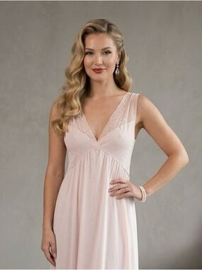 Vtg 60s Texsheen Dallas Sheer Bodice Pink Maxi Nightgown Goddess Trousseau